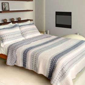 [City Of Sky] Cotton 3PC Vermicelli-Quilted Printed Quilt Set (Full/Queen Size)