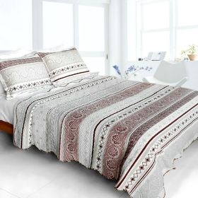 [Spring Creek]Velvet 3PC Vermicelli-Quilted Printed Quilt Set (Full/Queen Size)