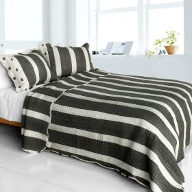 [Indifferent] Cotton 3PC Vermicelli-Quilted Striped Patchwork Quilt Set (Full/Queen Size)