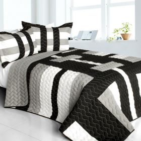 [Crystal Secret] Vermicelli-Quilted Patchwork Geometric Quilt Set Full/Queen