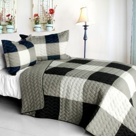 [City Light - A] Vermicelli-Quilted Patchwork Plaid Quilt Set Full/Queen