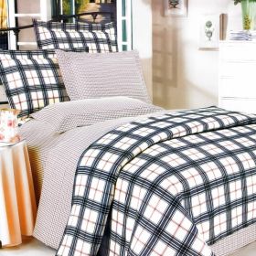 Blancho Bedding - [Red Black Plaid] 100% Cotton 4PC Duvet Cover Set (King Size)(Comforter not included)