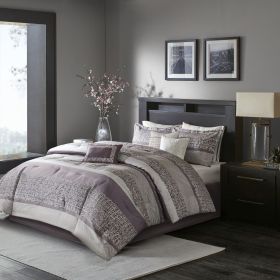 7 Piece Jacquard Comforter Set Purple Queen