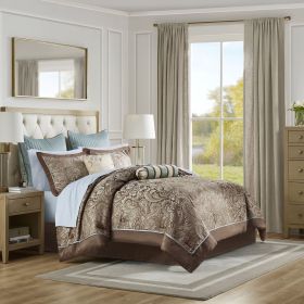 12 Piece Comforter Set with Cotton Bed Sheets Blue/Brown Queen