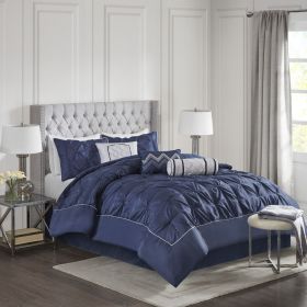 7 Piece Tufted Comforter Set Navy Queen