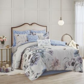 8 Piece Cotton Printed Comforter Set Blue King