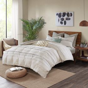 Cotton Printed Comforter Set with Trims Off White/Gray Full/Queen