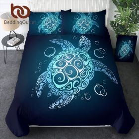 Turtle Queen Bedding Set for Boys Girls 3 Piece Beach Theme Duvet Cover Teal Turquoise Sea Turtle Comforter Cover Boys Girls Tortoise Bed Set (Qu