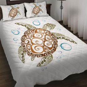 Sea Turtle Quilt Set Gold - Summer Lightweight Bedspread - Teen Beach Turtle Pattern - Soft Kids Teen Bed Coverlet (Includes 1 Quilt, 2 Shams) (size: KING)