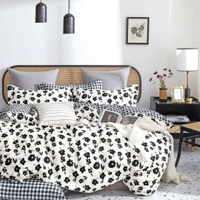 Hepburn Black/White Floral 100% Cotton Reversible  Comforter Set (size: Twin XL)