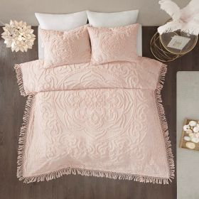 Romantic Boho Chic Tufted Cotton Chenille Medallion Fringe Coverlet Set, Blush (size: Full/Queen)