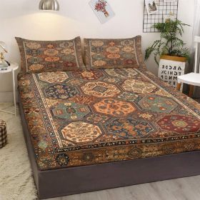 3pcs Retro Bohemian Geometric Style Minimalist Comfort Series Bed Fitted Sheet And Two Pillowcases Bedding For All Seasons Use (Option: Twin-Brown)
